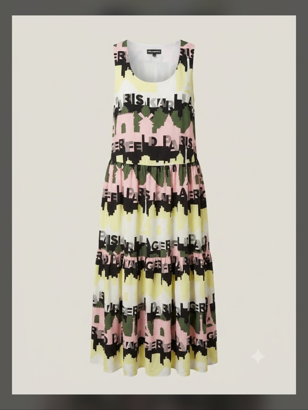KARL LAGERFELD Paris Skyline Tiered Lined Maxi Dress Size 12 NWT
